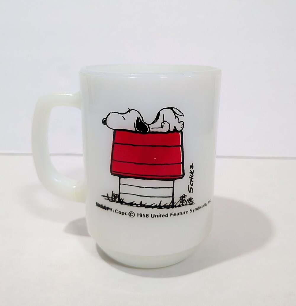 Vintage Snoopy Mug Anchor Hocking Fire-King Allergic To Morning Mug As-Is